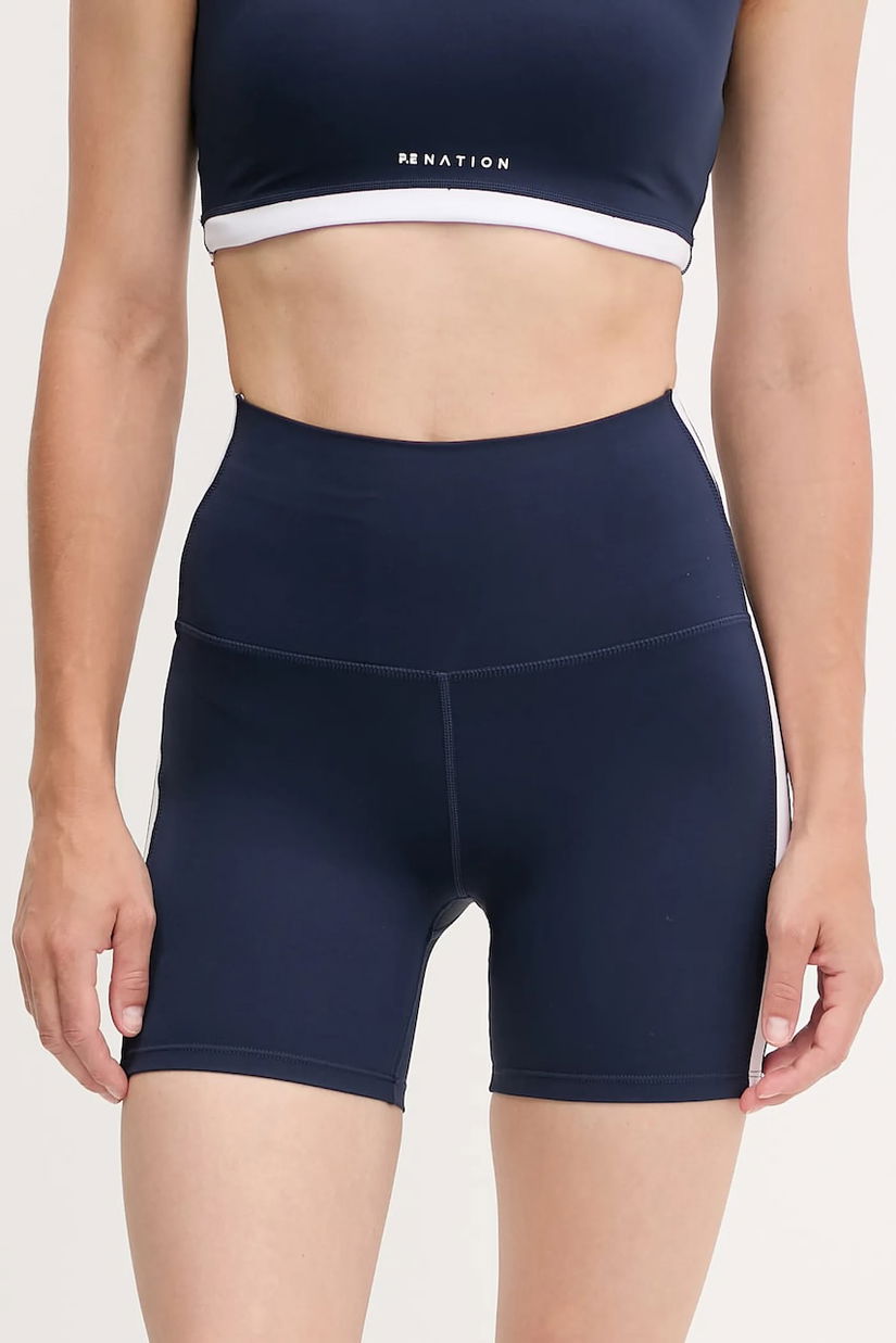 P.E Nation pantaloni scurți de antrenament Highgate 5 culoarea bleumarin, cu imprimeu, high waist, 252S087