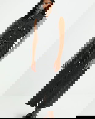 Answear.LAB rochie jeans culoarea negru, maxi, drept