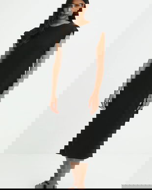 Answear.LAB rochie culoarea negru, midi, drept