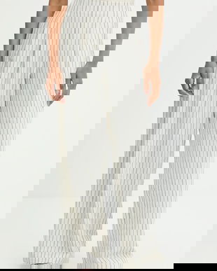 Answear.LAB pantaloni din in culoarea alb, lat, high waist