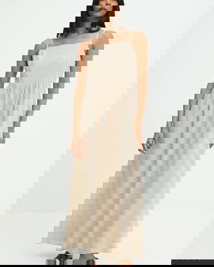 Answear.LAB rochie din in culoarea bej, maxi, evazati