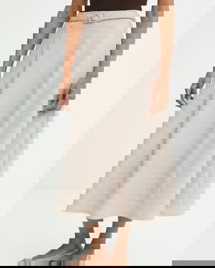 Answear.LAB fusta culoarea bej, midi, evazati