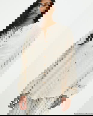 Answear.LAB cămașă de in culoarea bej, cu guler clasic, relaxed