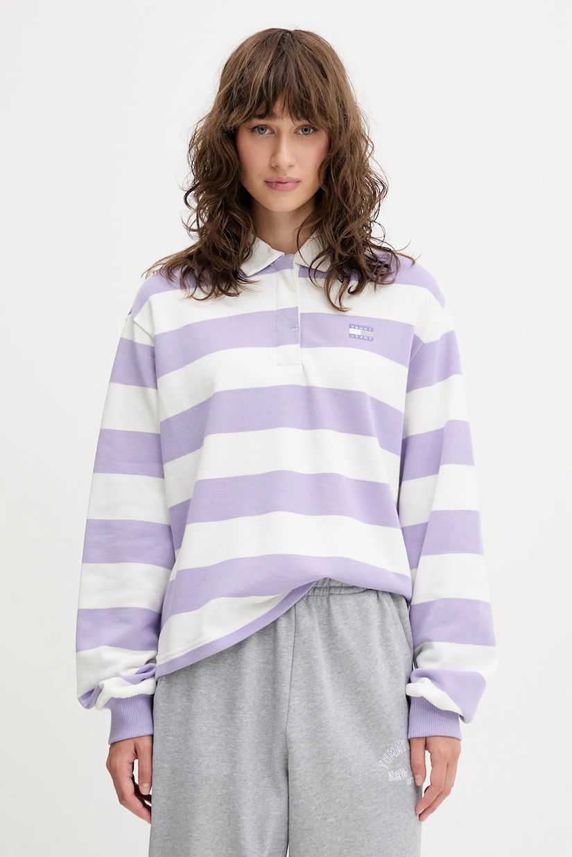 Tommy Jeans hanorac de bumbac culoarea violet, cu imprimeu, DW0DW20948