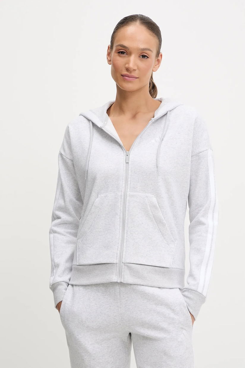 adidas bluză Essentials culoarea gri, cu glugă, melanj, IN6179