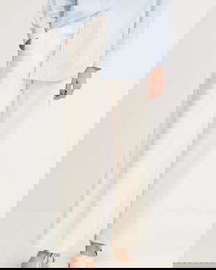 BOSS Orange pantaloni culoarea bej, drept, high waist, 50541934