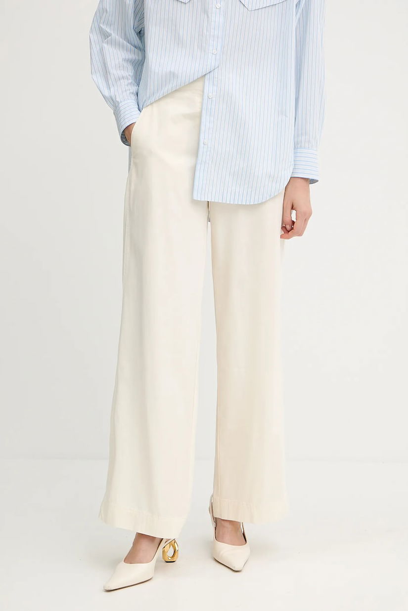 BOSS Orange pantaloni culoarea bej, drept, high waist, 50541934