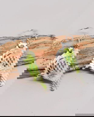 Cercei unicat, atarnatori, in forma de pasari, din argint fin emailat