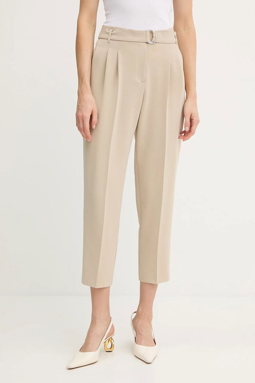 BOSS pantaloni culoarea roz, drept, high waist