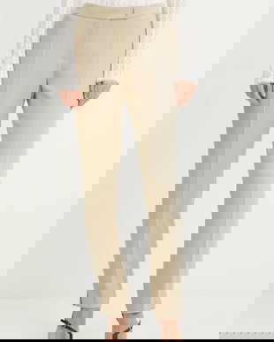 BOSS pantaloni culoarea bej, mulata, high waist, 50541990