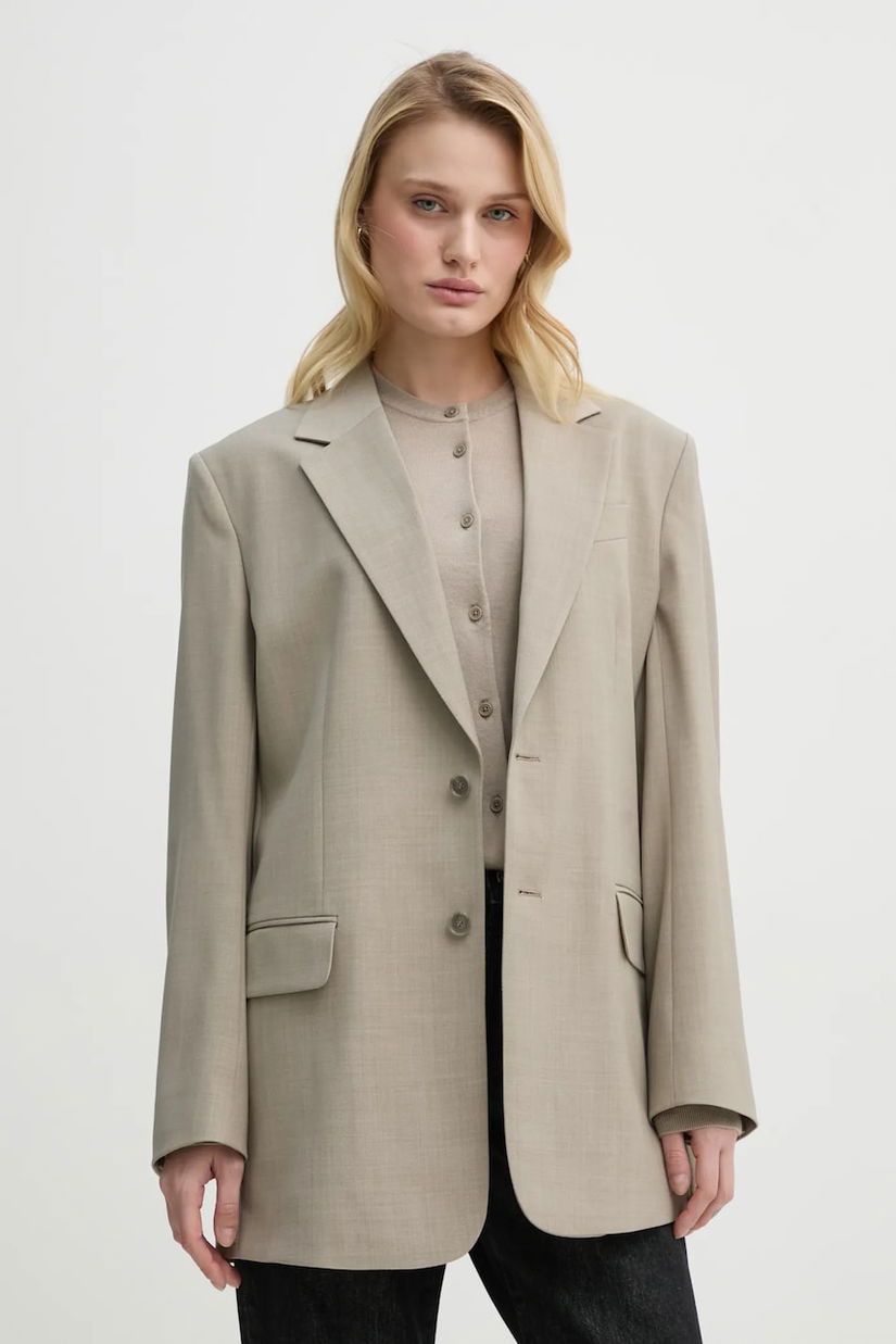 Filippa K geaca de lana culoarea gri, un singur rand de nasturi, neted, 29585