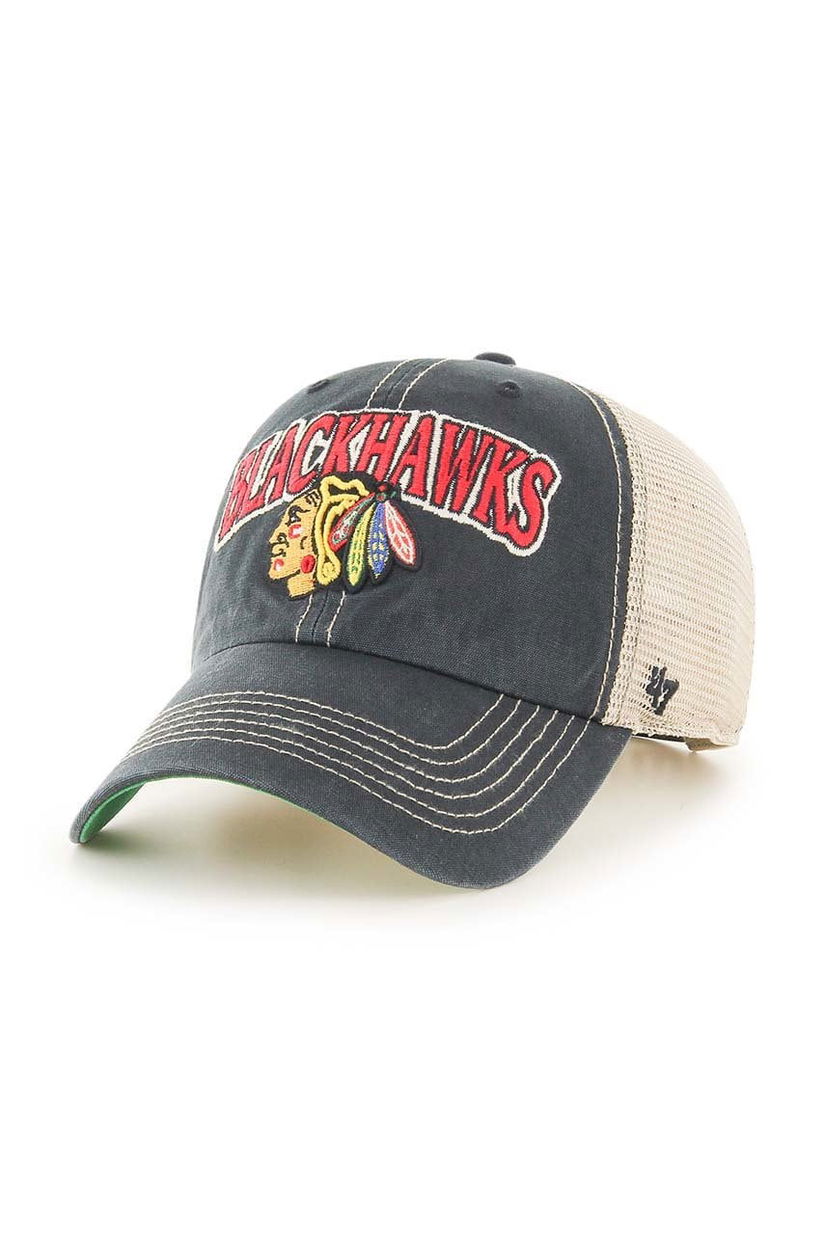 47brand șapcă NHL Chicago Blackhawks culoarea neagră, cu imprimeu  H-TSCLA04LAP-VB