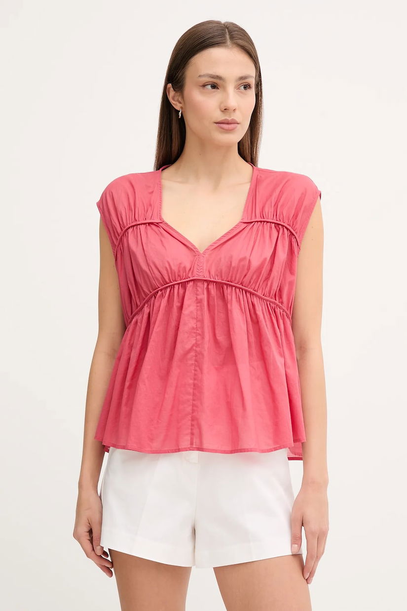 Sisley bluză din bumbac culoarea roz, uni, 5HO1LQ08X