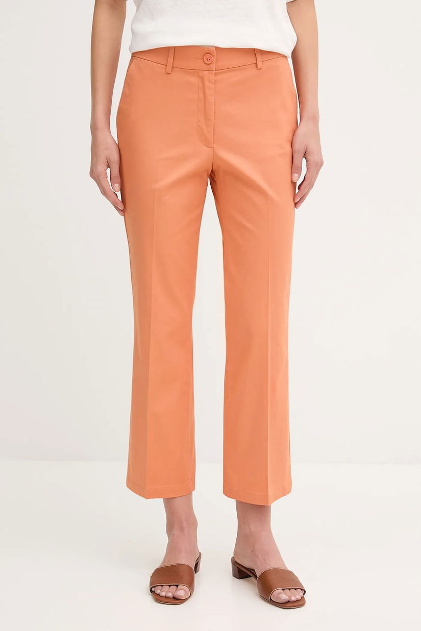 Sisley pantaloni culoarea portocaliu, fason tigareta, medium waist, 4ENMLE02X