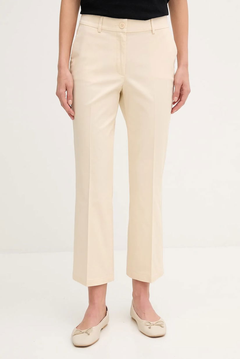 Sisley pantaloni culoarea bej, fason tigareta, medium waist, 4ENMLE02X