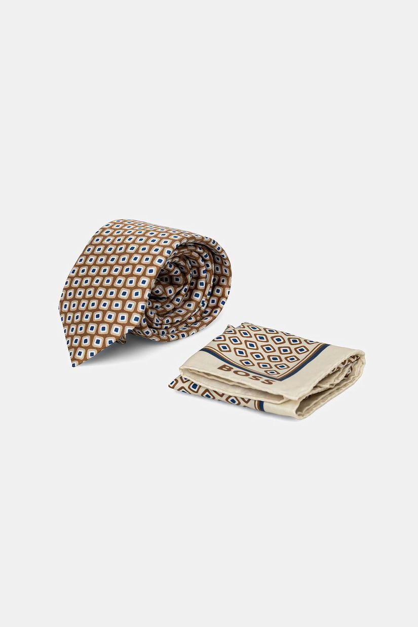 BOSS cravată și batista de buzunar 2-pack culoarea maro, 50546240