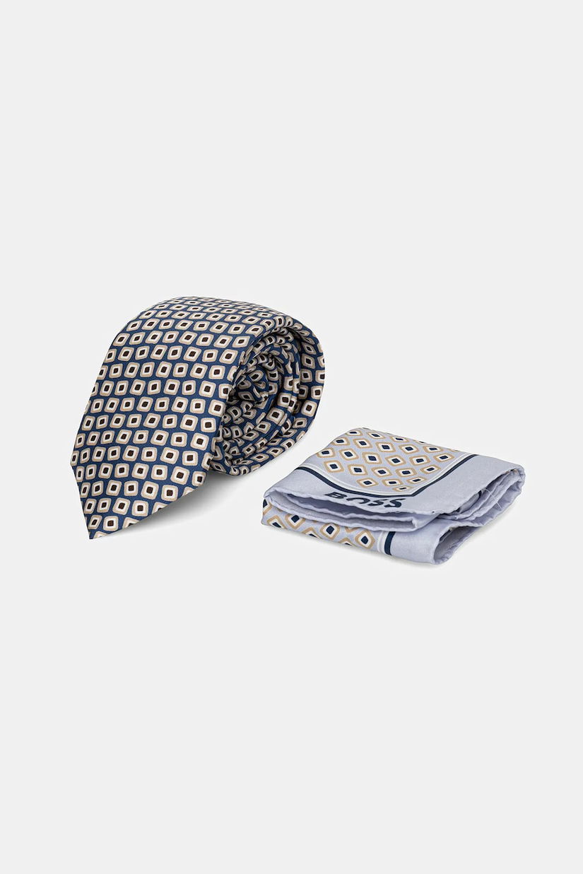 BOSS cravată și batista de buzunar 2-pack culoarea bleumarin, 50546240