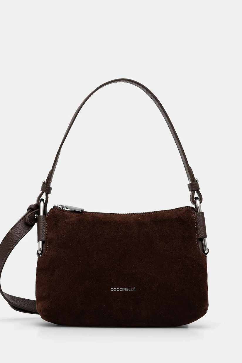 Coccinelle geantă de mână din piele întoarsă REBEKKA SUEDE culoarea maro, E5.T96.52.01.01