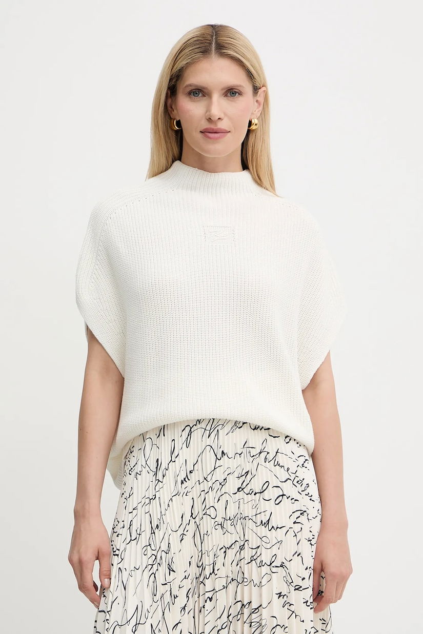 Karl Lagerfeld pulover de bumbac culoarea bej, cu turtleneck, A3W18024