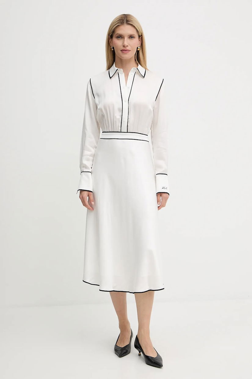 Karl Lagerfeld rochie culoarea alb, midi, evazați, A3W13021