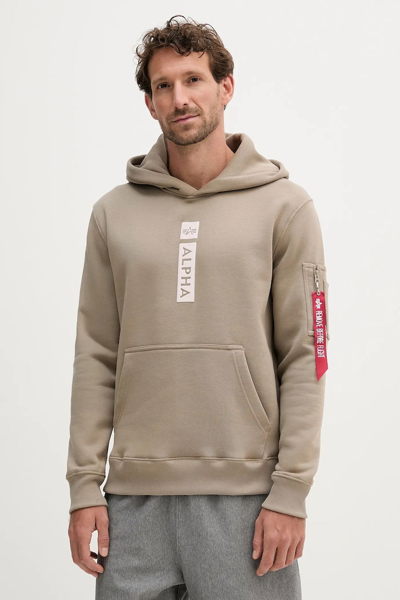 Alpha Industries bluză culoarea verde, cu glugă, cu imprimeu, 146338.679