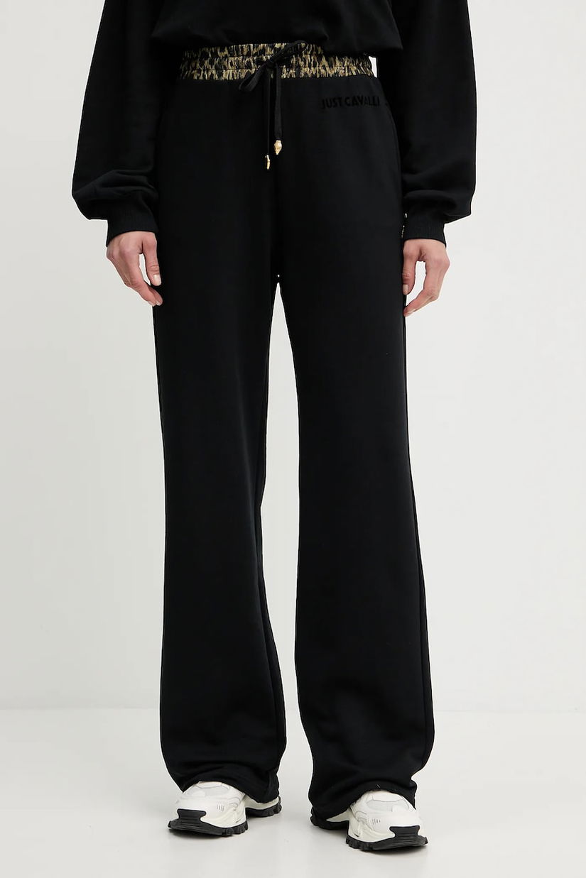 Just Cavalli pantaloni de trening din bumbac culoarea negru, uni, 79PAAE20 CF100