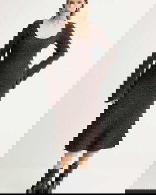 American Vintage rochie din lână culoarea maro, midi, evazați, NEN14A