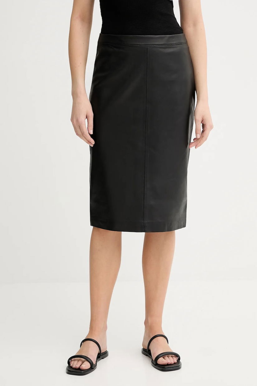 Marc O'Polo fustă de piele culoarea negru, mini, creion, 506703577011