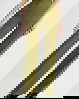 PS Paul Smith pantaloni de lână culoarea verde, lat, high waist, W2R-206T-T31053