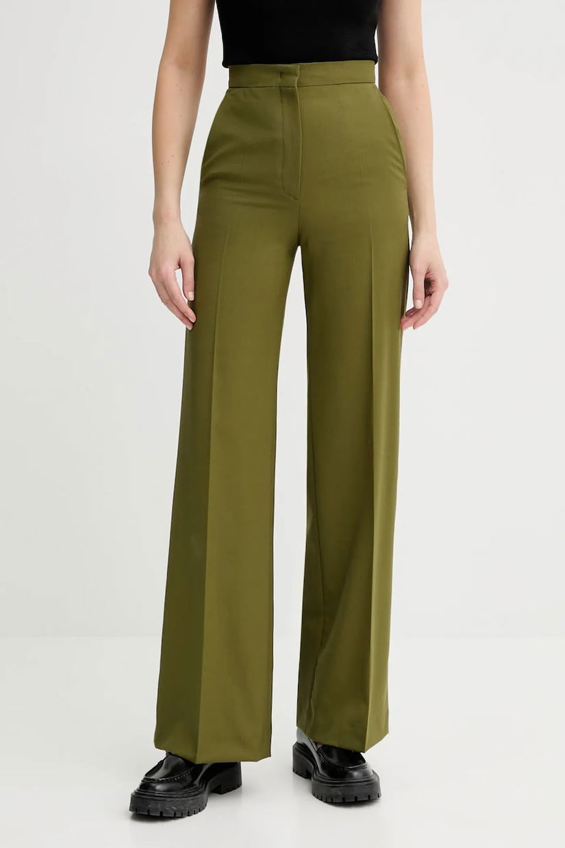 PS Paul Smith pantaloni de lână culoarea verde, lat, high waist, W2R-206T-T31053