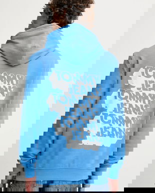 Tommy Jeans hanorac de bumbac cu glugă, cu imprimeu, DM0DM21625