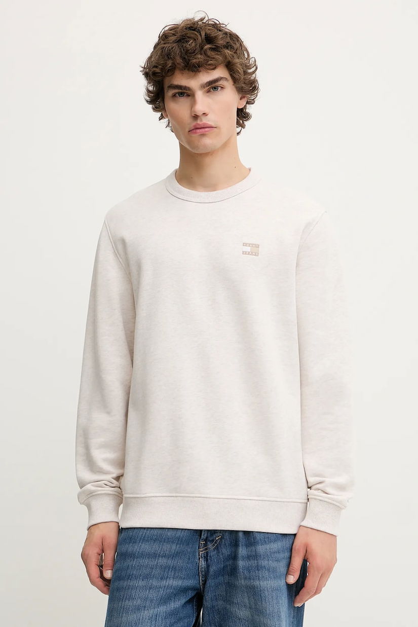 Tommy Jeans hanorac de bumbac culoarea bej, melanj, DM0DM21921