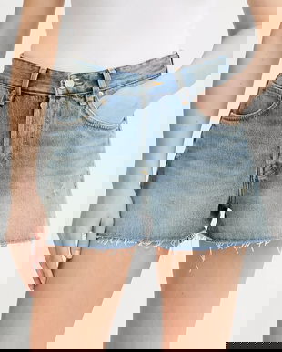 Won Hundred pantaloni scurți jeans uni, high waist, 3673-15028