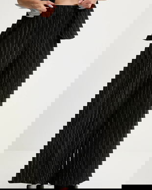 Answear Lab pantaloni din amestec de in culoarea negru, lat, high waist