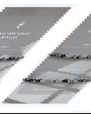 Set bratari cuplu din otel inoxidabil si obsidian snowflake in Cod Morse cu mesaj - My safe place