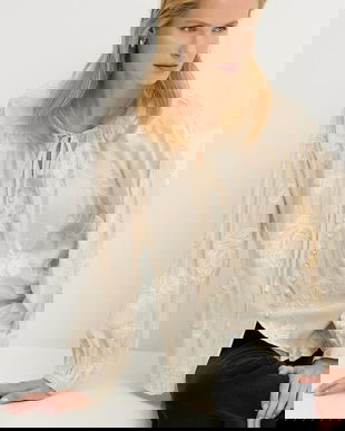 Answear Lab bluza culoarea bej, cu imprimeu