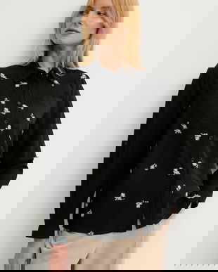 Answear Lab camasa din bumbac culoarea negru, cu guler clasic, relaxed