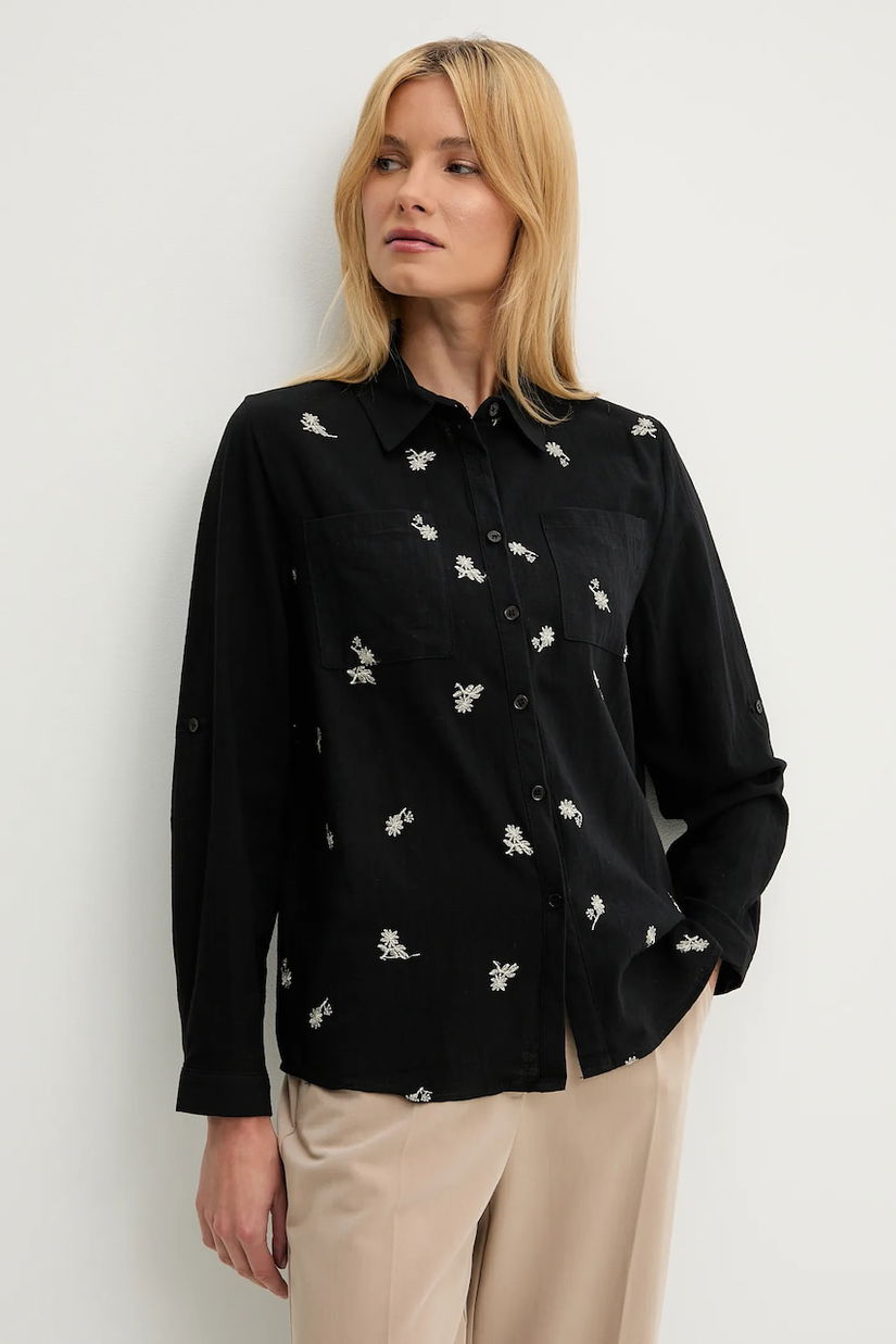Answear Lab camasa din bumbac culoarea negru, cu guler clasic, relaxed
