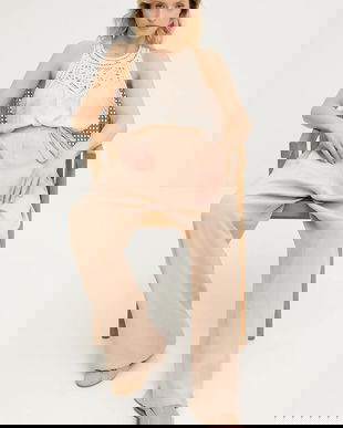 Answear Lab pantaloni femei, culoarea bej, lat, high waist