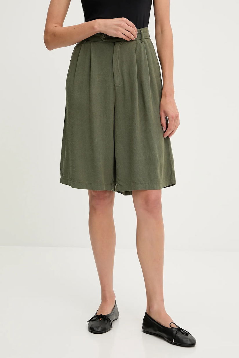 Answear Lab pantaloni scurti din in culoarea verde, neted, high waist