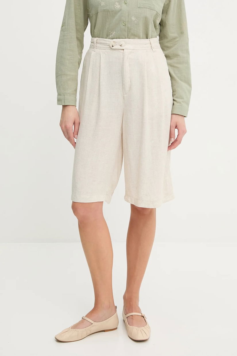 Answear Lab pantaloni scurti din in culoarea bej, neted, high waist