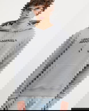 Karl Lagerfeld Jeans bluză culoarea negru, cu glugă, cu imprimeu, A2M20049