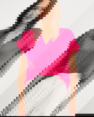 United Colors of Benetton bluză din in culoarea roz, uni, 5BMLDQ0BR