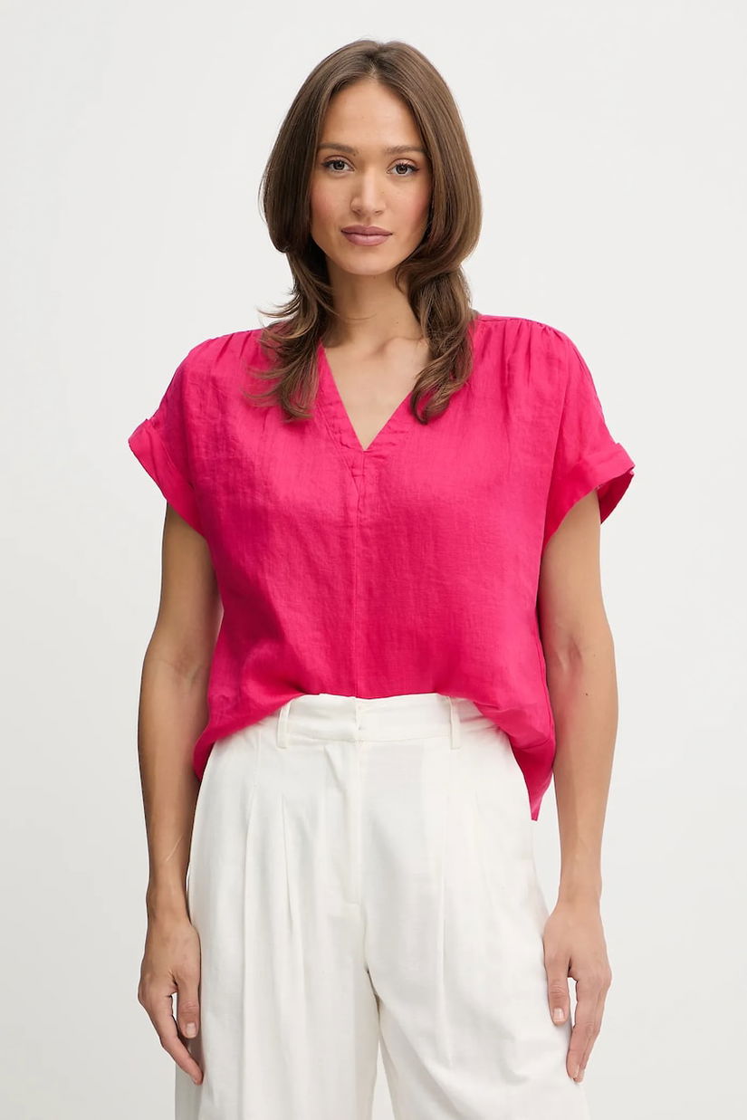 United Colors of Benetton bluză din in culoarea roz, uni, 5BMLDQ0BR