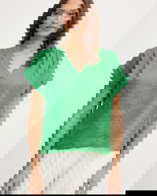 United Colors of Benetton bluză din in culoarea verde, uni, 5BMLDQ0BR