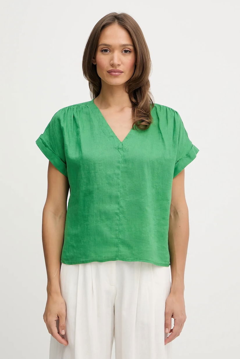 United Colors of Benetton bluză din in culoarea verde, uni, 5BMLDQ0BR