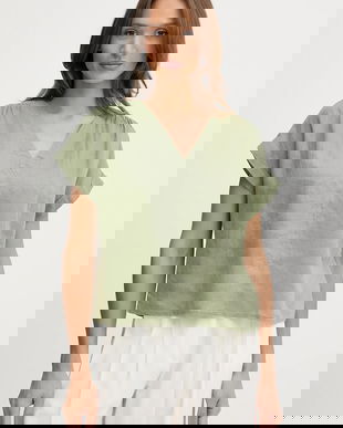 United Colors of Benetton bluză din in culoarea verde, uni, 5BMLDQ0BR