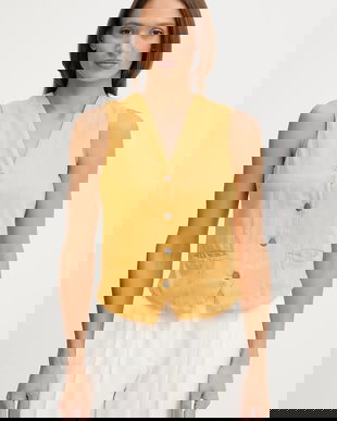 United Colors of Benetton vestă culoarea galben, un singur rand de nasturi, 2LEDDJ00G