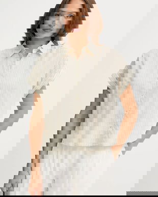 United Colors of Benetton cămașă din amestec de in culoarea bej, cu guler clasic, relaxed, 58I5DQ08M