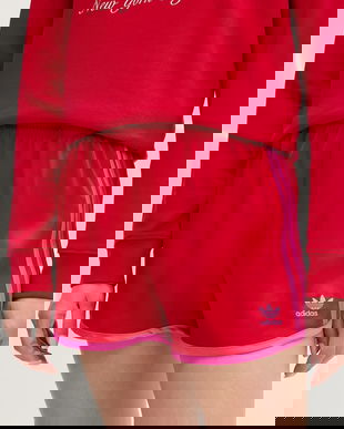 adidas Originals pantaloni scurți 3-Stripes culoarea roșu, cu imprimeu, high waist, JZ3513